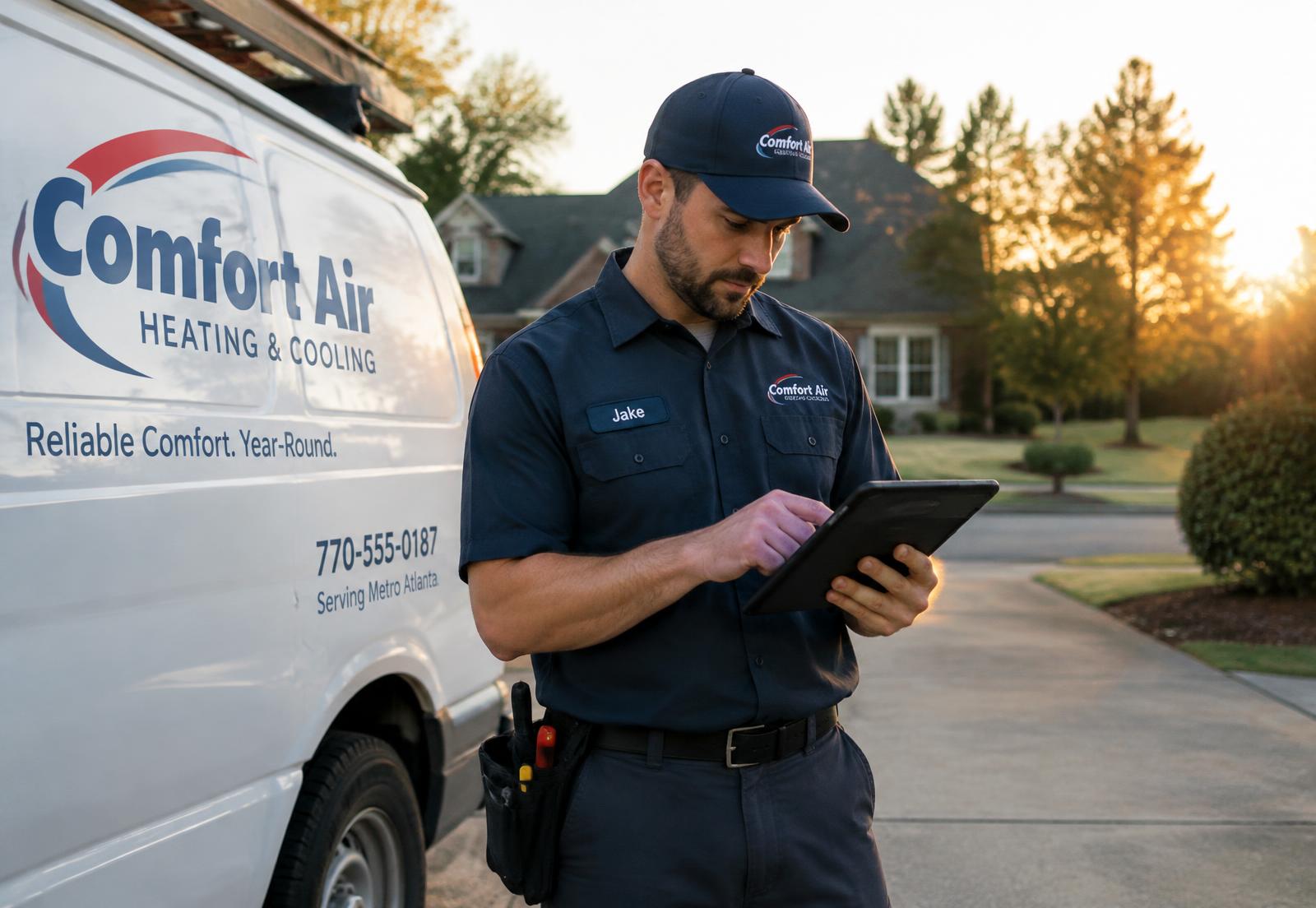 Field technician reviewing his day on a tablet
